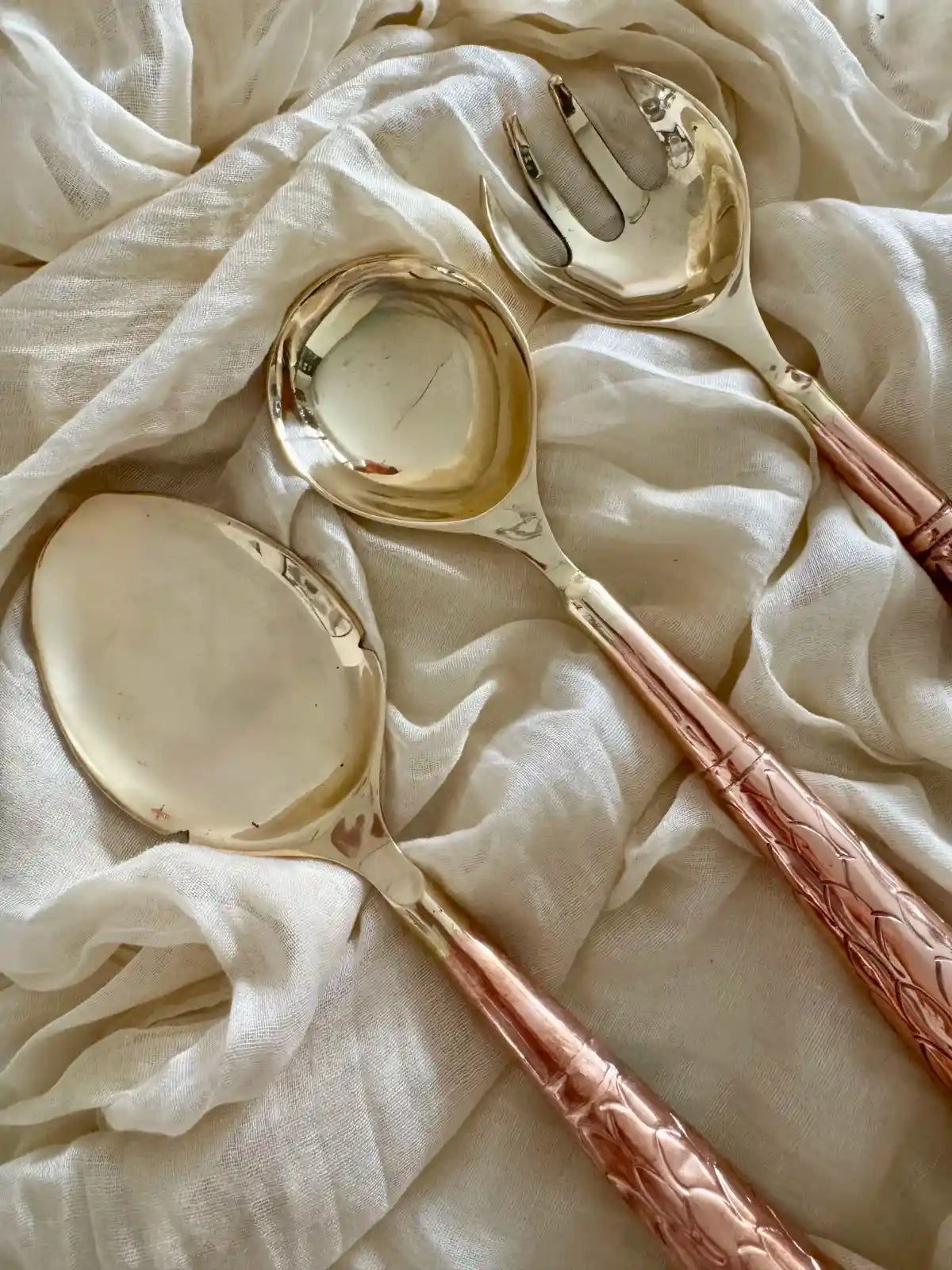 Hand Hammered Serving Spoon Gold Cutlery Set, Top Side All
