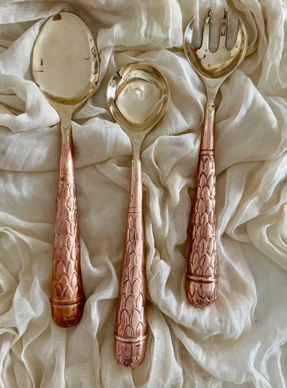 Hand Hammered Serving Spoon Gold Cutlery Set, Top Close Up