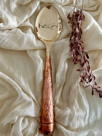 Hand Hammered Serving Spoon Gold Cutlery Set, Rice Top