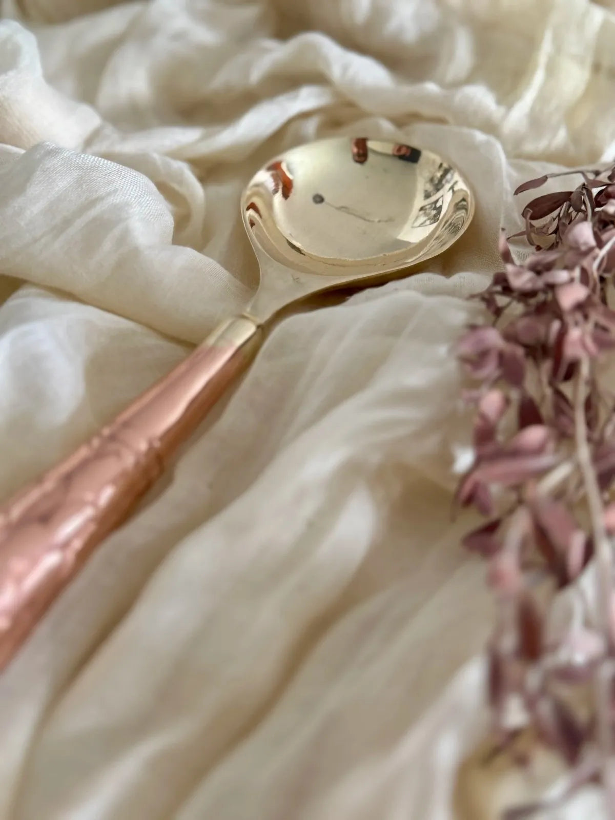 Hand Hammered Serving Spoon Gold Cutlery Set, Rice Side