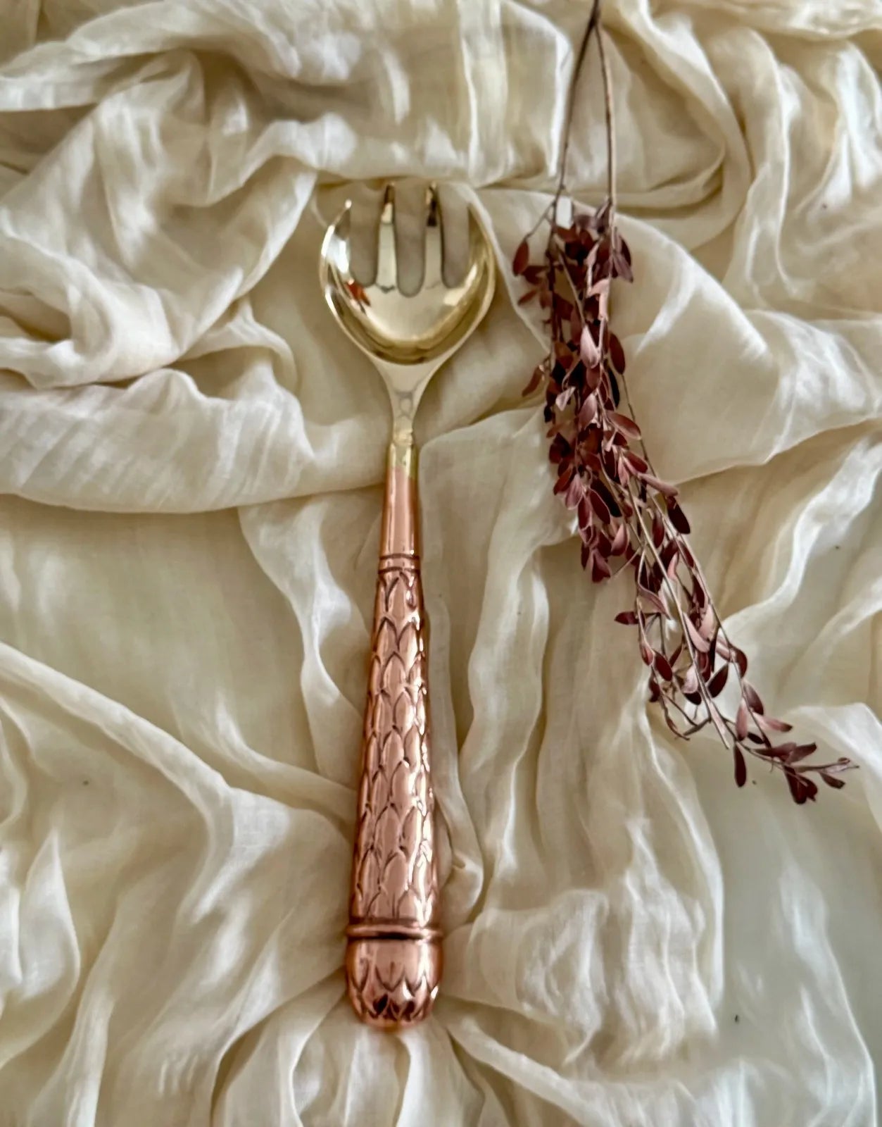 Hand Hammered Serving Spoon Gold Cutlery Set, Fork
