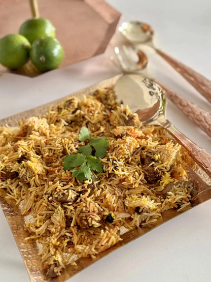 Copper Square Dinner Serving Platter, Biryani Filled
