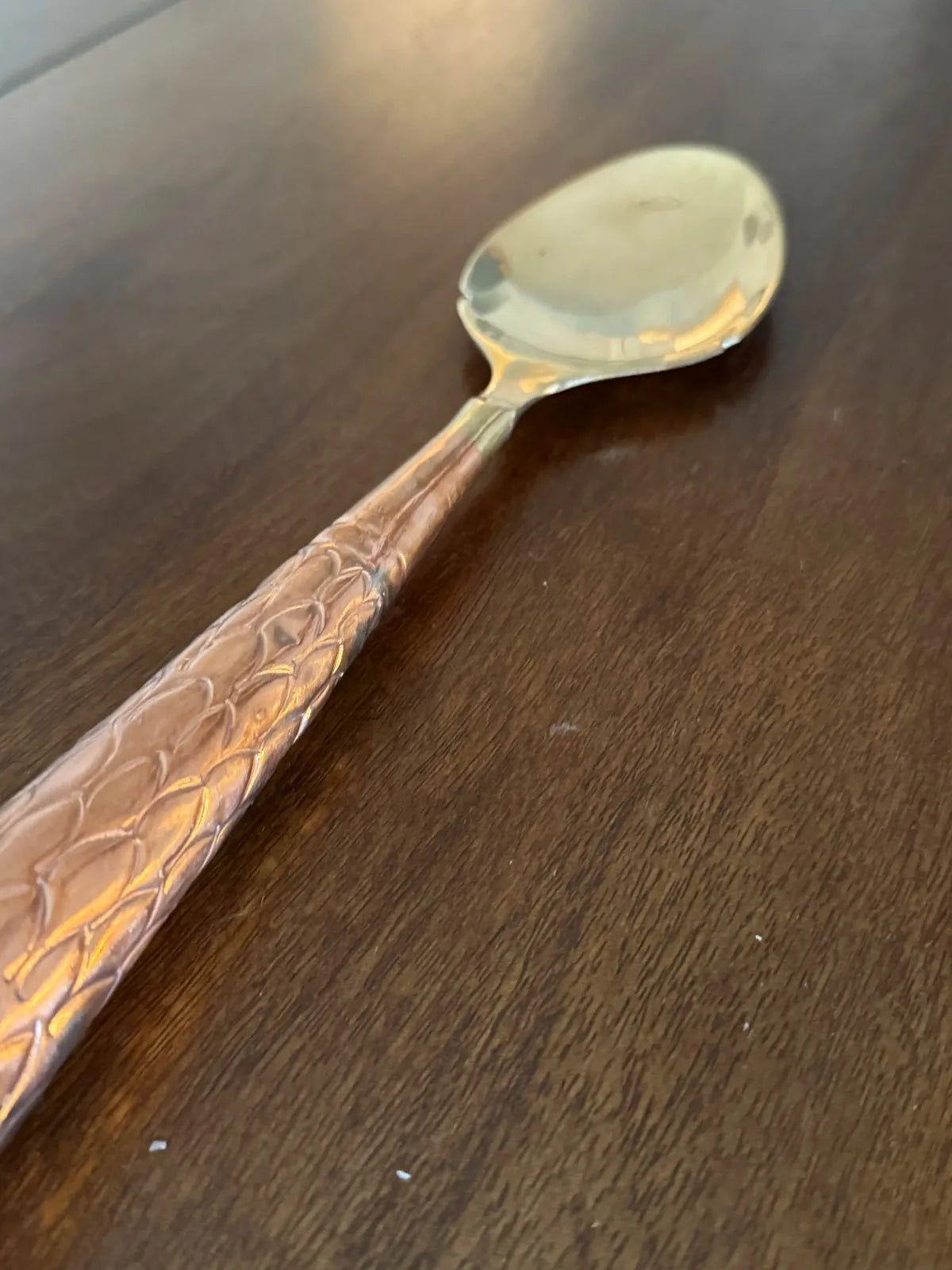 Hand Hammered Serving Spoon Gold Cutlery Set, Rice Side Angle