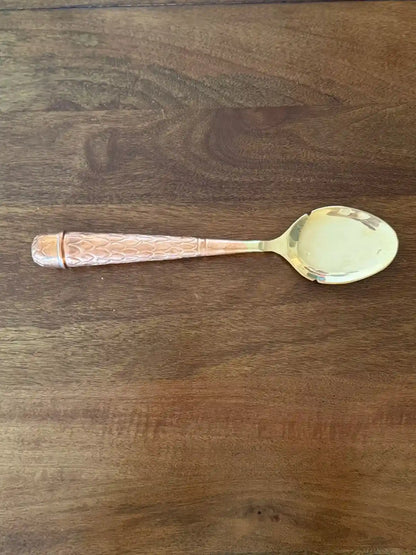 Hand Hammered Serving Spoon Gold Cutlery Set, Rice Flip Side